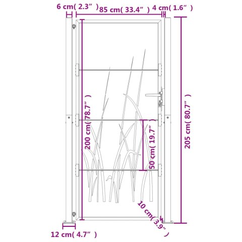  Furtka ogrodowa, 105x205 cm, stal kortenowska, motyw trawy
