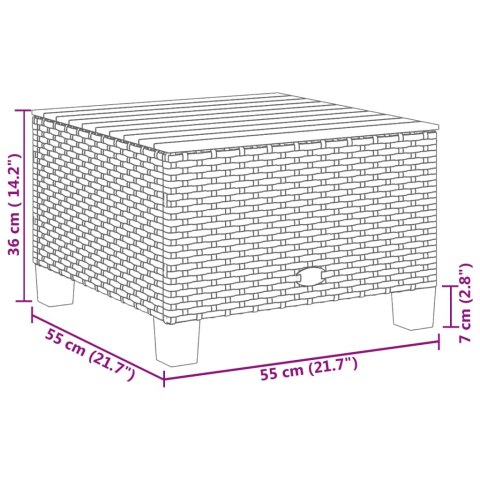  Stolik ogrodowy, czarny, 55x55x36 cm, polirattan i akacja