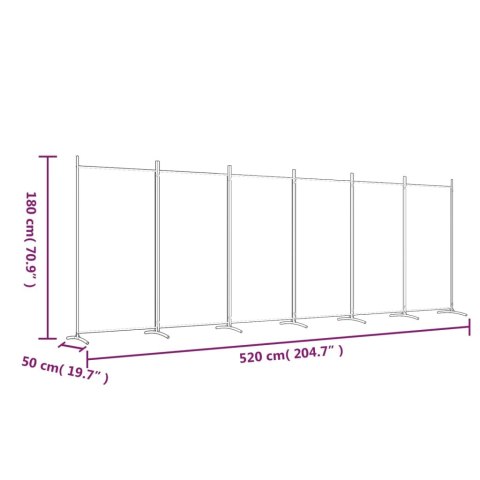  Parawan 6-panelowy, biały, 520x180 cm, tkanina