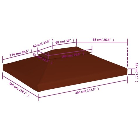  2-poziomowe zadaszenie do altany, 310 g/m², 4x3 m, terakotowe