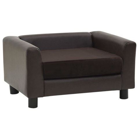  Sofa dla psa, brązowa, 60x43x30 cm, plusz i sztuczna skóra