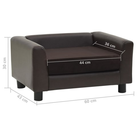  Sofa dla psa, brązowa, 60x43x30 cm, plusz i sztuczna skóra