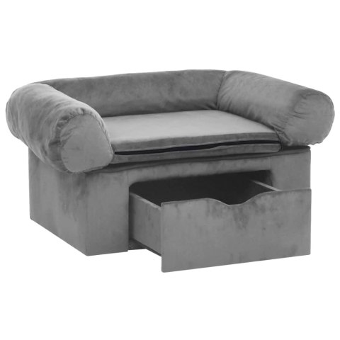  Sofa dla psa, z szufladą, szara, 75x50x38 cm, pluszowa