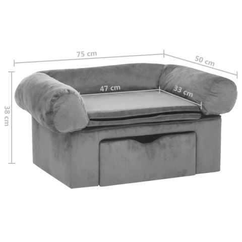  Sofa dla psa, z szufladą, szara, 75x50x38 cm, pluszowa