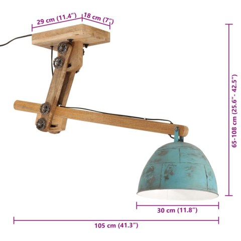  Lampa sufitowa 25 W, postarzany niebieski, 105x30x65-108cm, E27