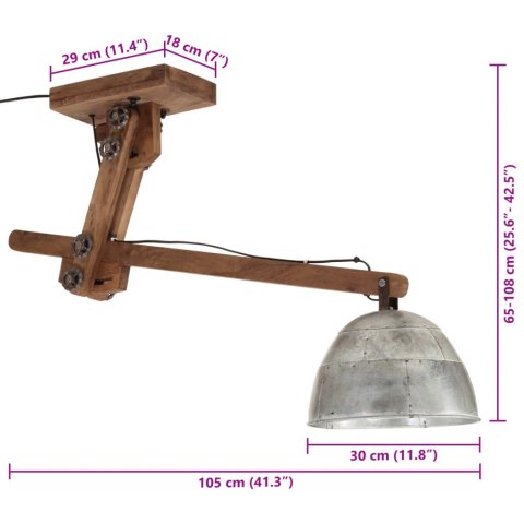  Lampa sufitowa 25 W, srebro vintage, 105x30x65-108 cm, E27