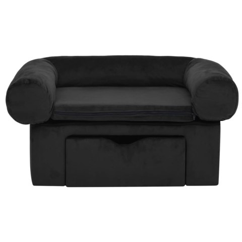  Sofa dla psa, z szufladą, czarna, 75x50x38 cm, pluszowa