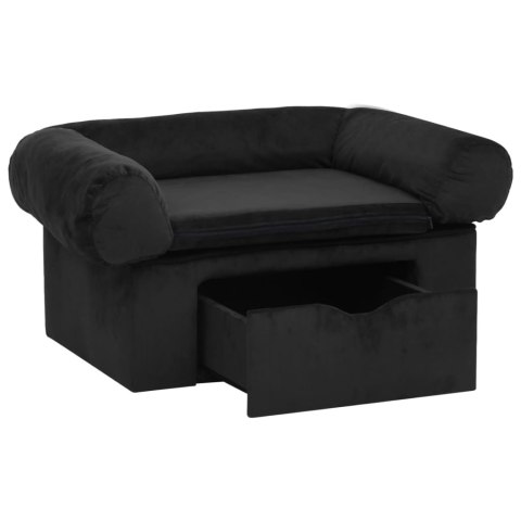  Sofa dla psa, z szufladą, czarna, 75x50x38 cm, pluszowa