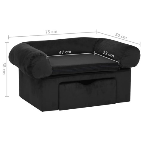  Sofa dla psa, z szufladą, czarna, 75x50x38 cm, pluszowa