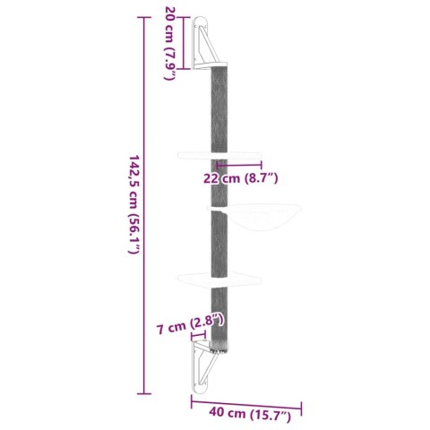  Ścienne drzewko dla kota z drapakiem, jasnoszare, 142,5 cm