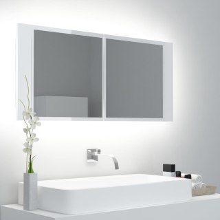  Szafka łazienkowa z lustrem i LED, połysk, biała, akryl