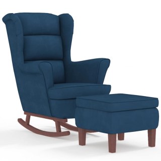  Fotel bujany na drewnianych nogach, z podnóżkiem, niebieski
