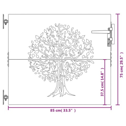  Furtka ogrodowa, 85x75 cm, stal kortenowska, motyw drzewa