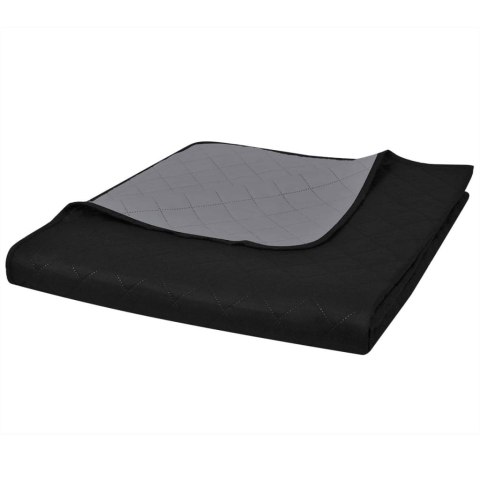  Dwustronna pikowana narzuta na łóżko, czarno-szara, 220x240 cm