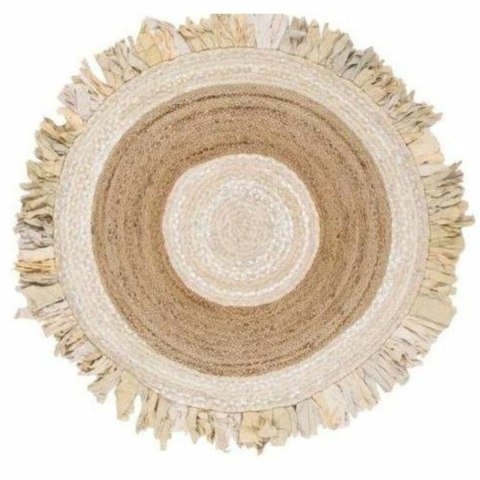 Dywan DKD Home Decor 140 x 140 x 1 cm Naturalny Beżowy Brązowy Poliester Bawełna Tropikalny Juta Frędzle