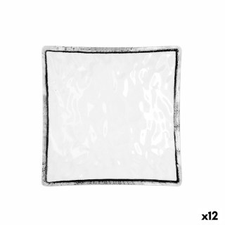 Płaski Talerz Quid Select Filo Biały Czarny Plastikowy Kwadratowy 19 x 19 x 4,5 cm (12 Sztuk)