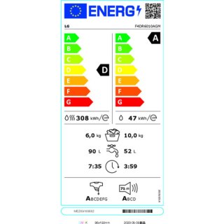 Washer - Dryer LG F4DR6010AGM 10kg / 6kg Czarny