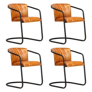  Krzesła stołowe, 4 szt., kolor tan, naturalna skóra