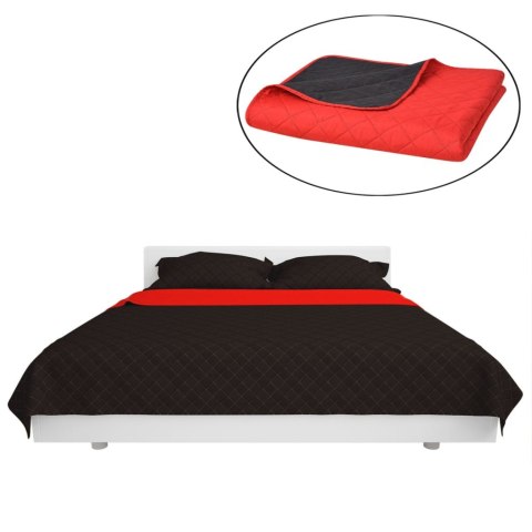  Dwustronna pikowana narzuta na łóżko czerwono-czarna 230x260 cm