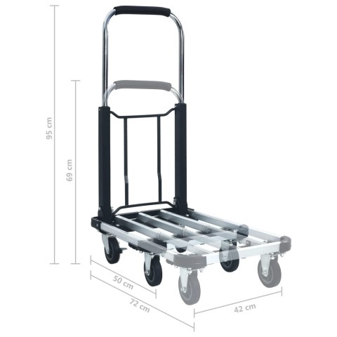  Składany wózek transportowy, 150 kg, aluminiowy, srebrny