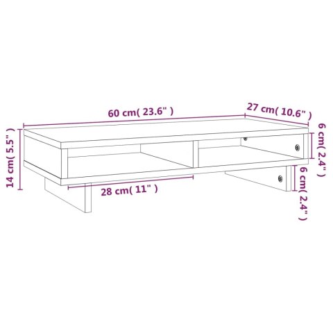  Podstawka na monitor, biała, 60x27x14 cm, lite drewno sosnowe