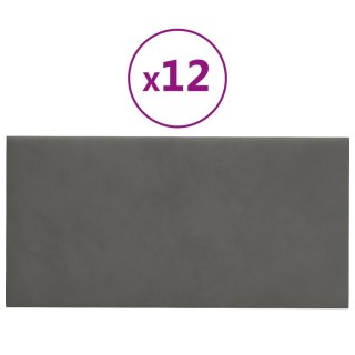  Panele ścienne, 12 szt, ciemnoszare, 30x15 cm, aksamit, 0,54 m²