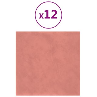  Panele ścienne, 12 szt., różowe, 30x30 cm, aksamit, 1,08 m²