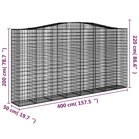 VidaXL Kosze gabionowe, 9 szt, 400x50x200/220 cm, galwanizowane żelazo