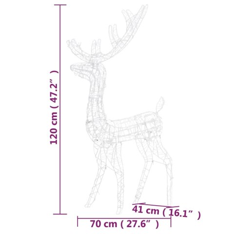  Akrylowe renifery ozdobne, 3 szt., 120 cm, ciepła biel