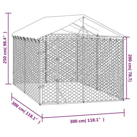  Kojec dla psa, z dachem, srebrny, 3x3x2,5 m, stal galwanizowana