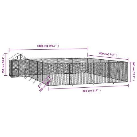  Kojec dla psa, z dachem, srebrny, 10x8x2,5m, stal galwanizowana