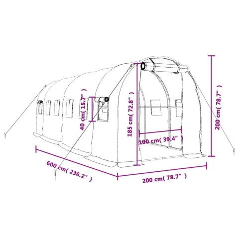  Szklarnia ze stalową ramą, biała, 12 m² 6x2x2 m