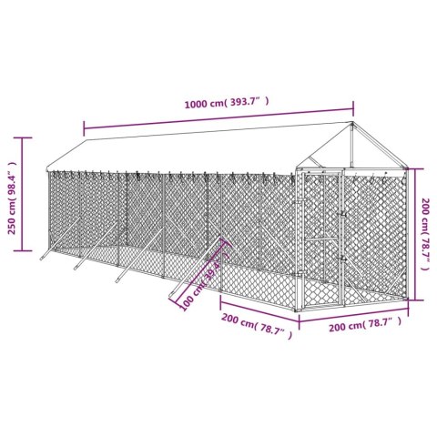  Kojec dla psa, z dachem, srebrny, 2x10x2,5m, stal galwanizowana