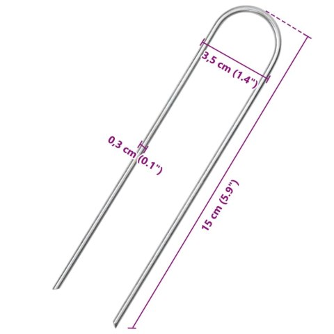  Kołki gruntowe w kształcie litery U, 50 szt., 15x3,5 cm, stal