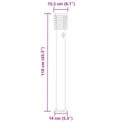  Lampa ogrodowa na słupku, z czujnikiem, czarna, 110 cm, stal