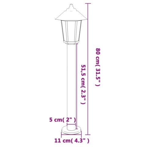  Lampy ogrodowe na słupku, 3 szt, czarne, 80 cm, stal nierdzewna