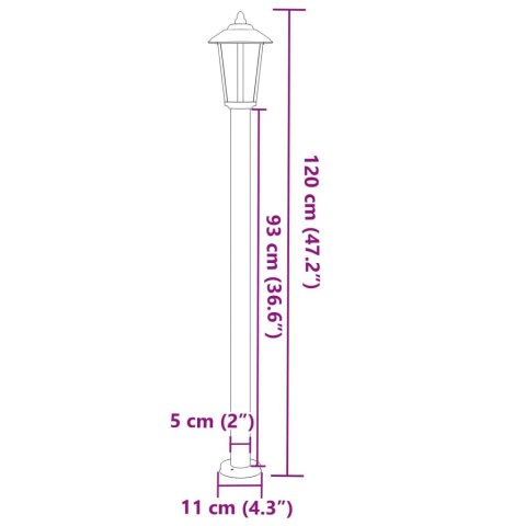  Lampy ogrodowe na słupku, 3 szt., srebrne, 120 cm, stal