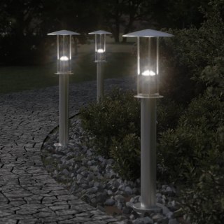  Lampy ogrodowe na słupku, 3 szt., srebrne, 60 cm, stal