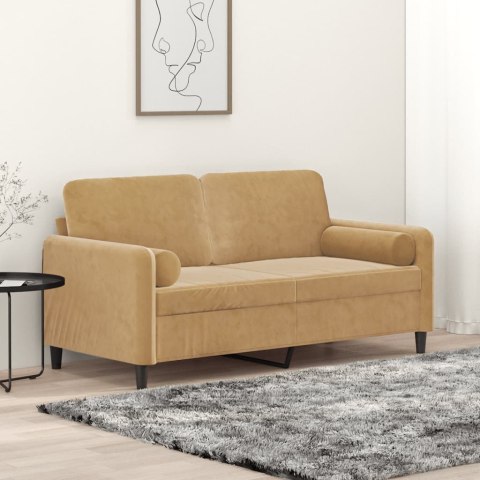  2-osobowa sofa z poduszkami, brązowa, 140 cm, aksamit