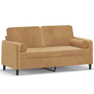  2-osobowa sofa z poduszkami, brązowa, 140 cm, aksamit