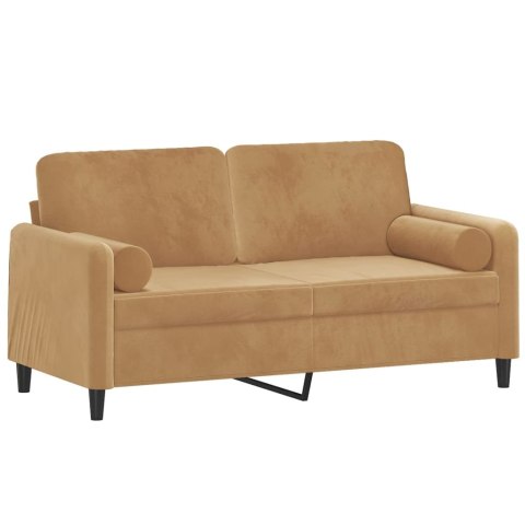  2-osobowa sofa z poduszkami, brązowa, 140 cm, aksamit