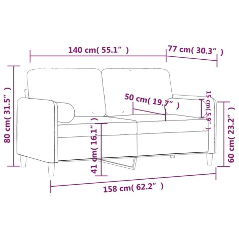  2-osobowa sofa z poduszkami, brązowa, 140 cm, aksamit