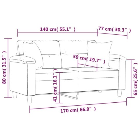  2-osobowa sofa z poduszkami, ciemnoszara, 140 cm, mikrofibra