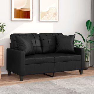  2-osobowa sofa z poduszkami, czarna, 120 cm, sztuczna skóra