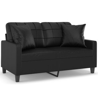  2-osobowa sofa z poduszkami, czarna, 120 cm, sztuczna skóra