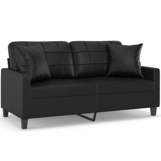  2-osobowa sofa z poduszkami, czarna, 140 cm, sztuczna skóra