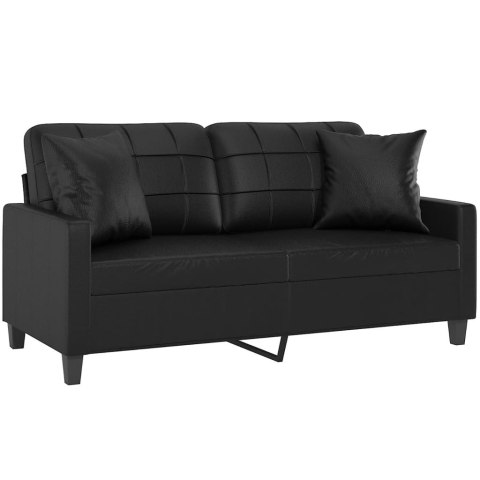  2-osobowa sofa z poduszkami, czarna, 140 cm, sztuczna skóra