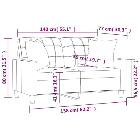  2-osobowa sofa z poduszkami, czarna, 140 cm, sztuczna skóra