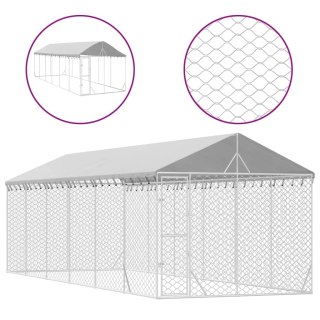  Kojec dla psa, z dachem, srebrny, 3x9x2,5 m, stal galwanizowana