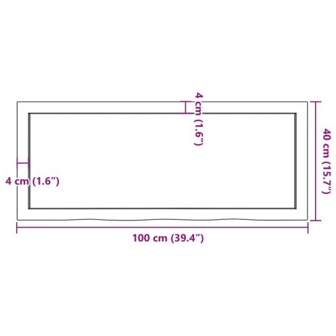  Blat do łazienki, 100x40x(2-6) cm, surowe, lite drewno